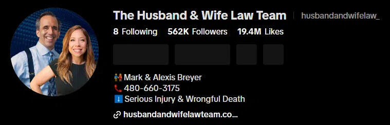 The Husband & Wife Law Team TikTok profile, 562K followers